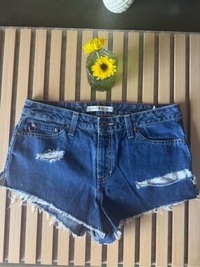 Tommy Hilfiger Navy Blue Distressed Denim Cutoff Shorts